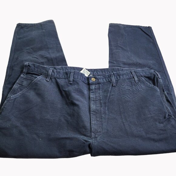 Carhartt Mens 48x30 B11 Denim Dungaree Work Pants Navy Blue Heavy Duty - Picture 3 of 10
